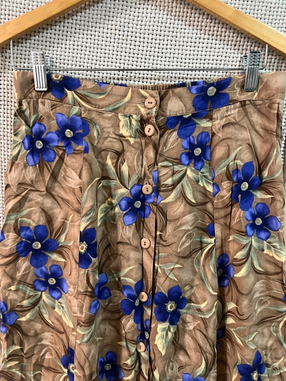 Vintage Sag Harbor Brown Maxi Skirt with Blue Floral Print - Picture 2 of 3